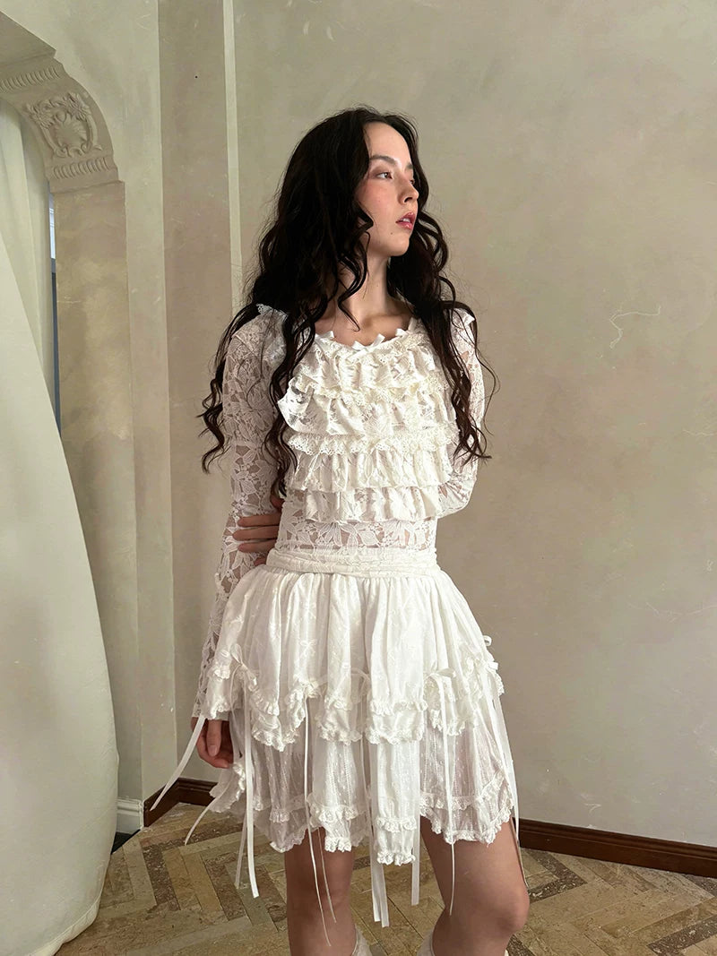 Bow Double-Layer Patchwork Half Skirt