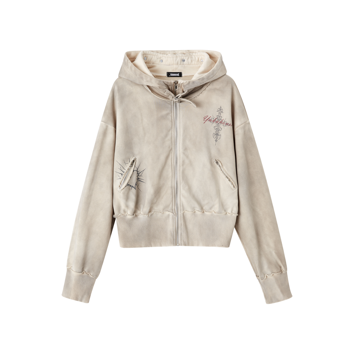 Washed Damage Oversize Zipper Hoodie