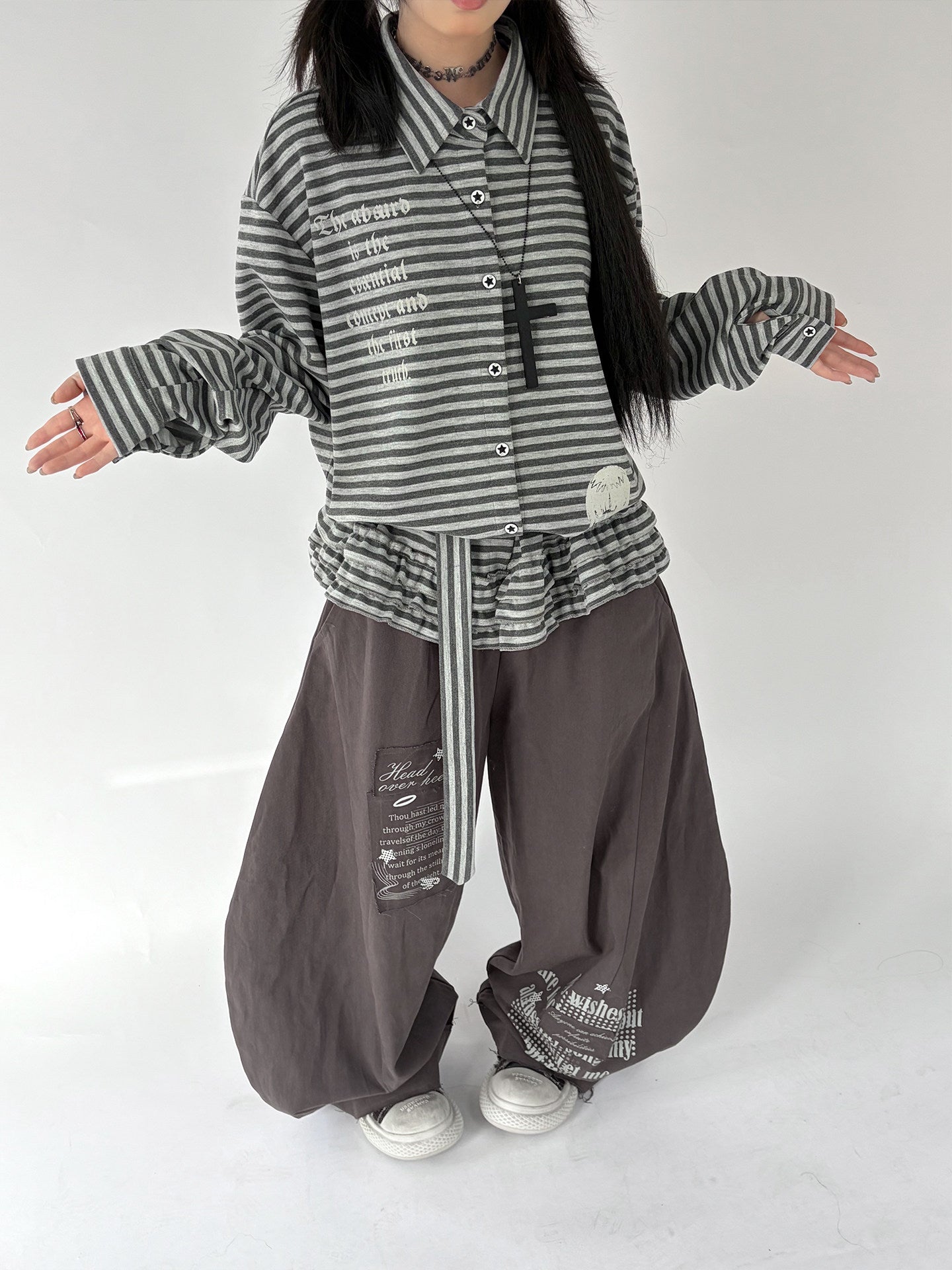 Letter Print Elastic Waist Wide Leg Sweatpants
