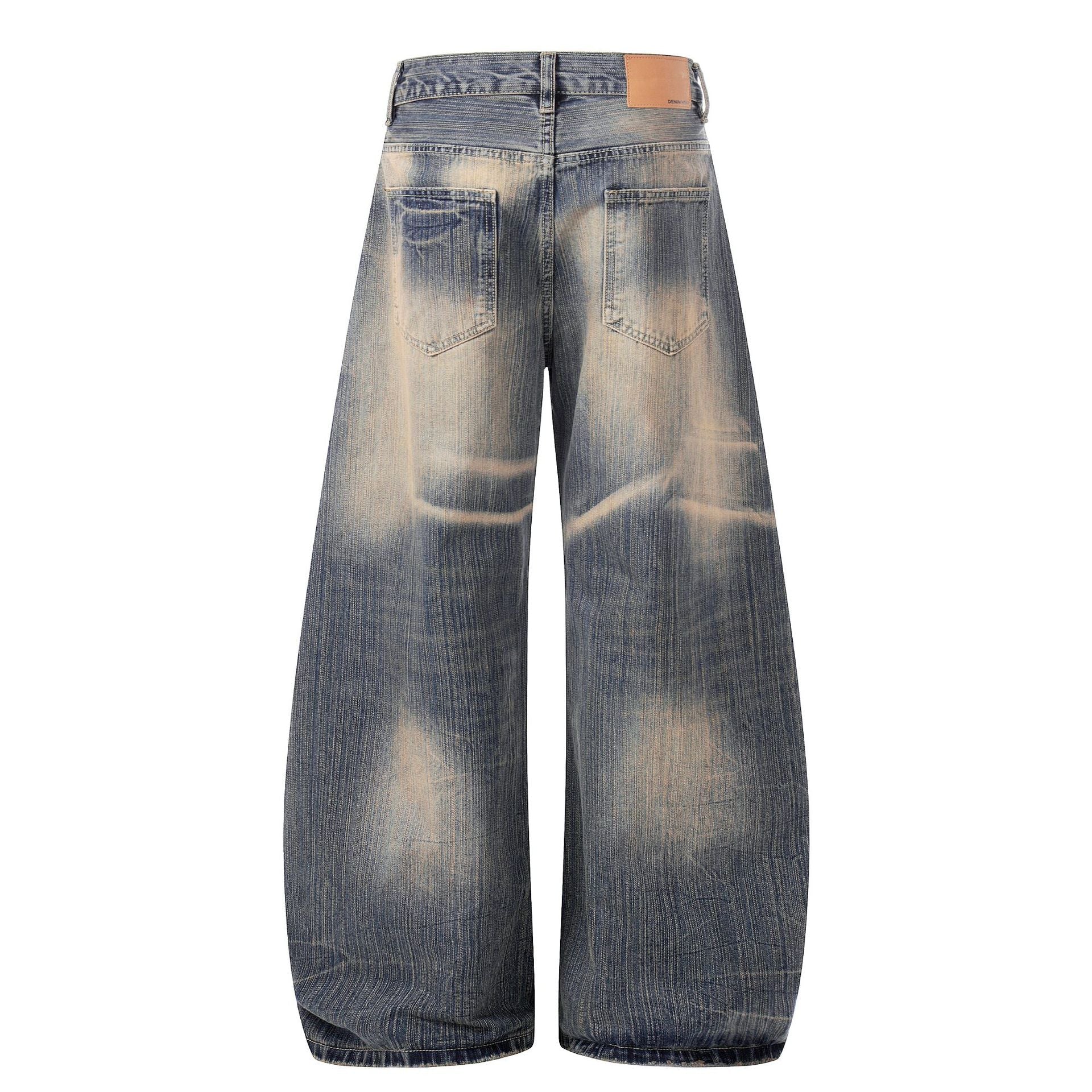 Washed Whisker Wide Leg Denim Jeans