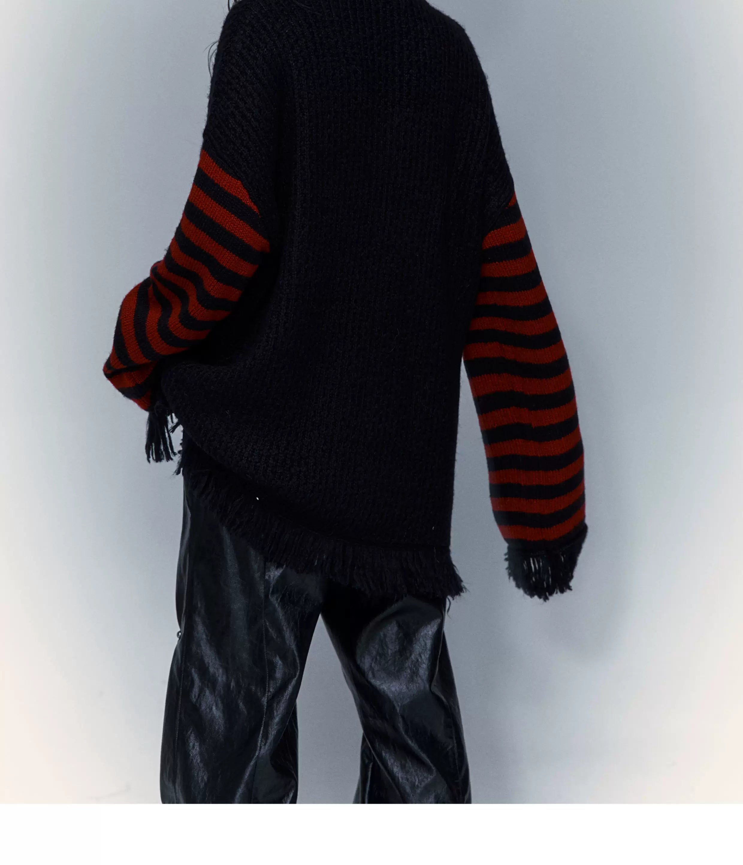 Skull Print Stripe Oversize Knit Hoodie