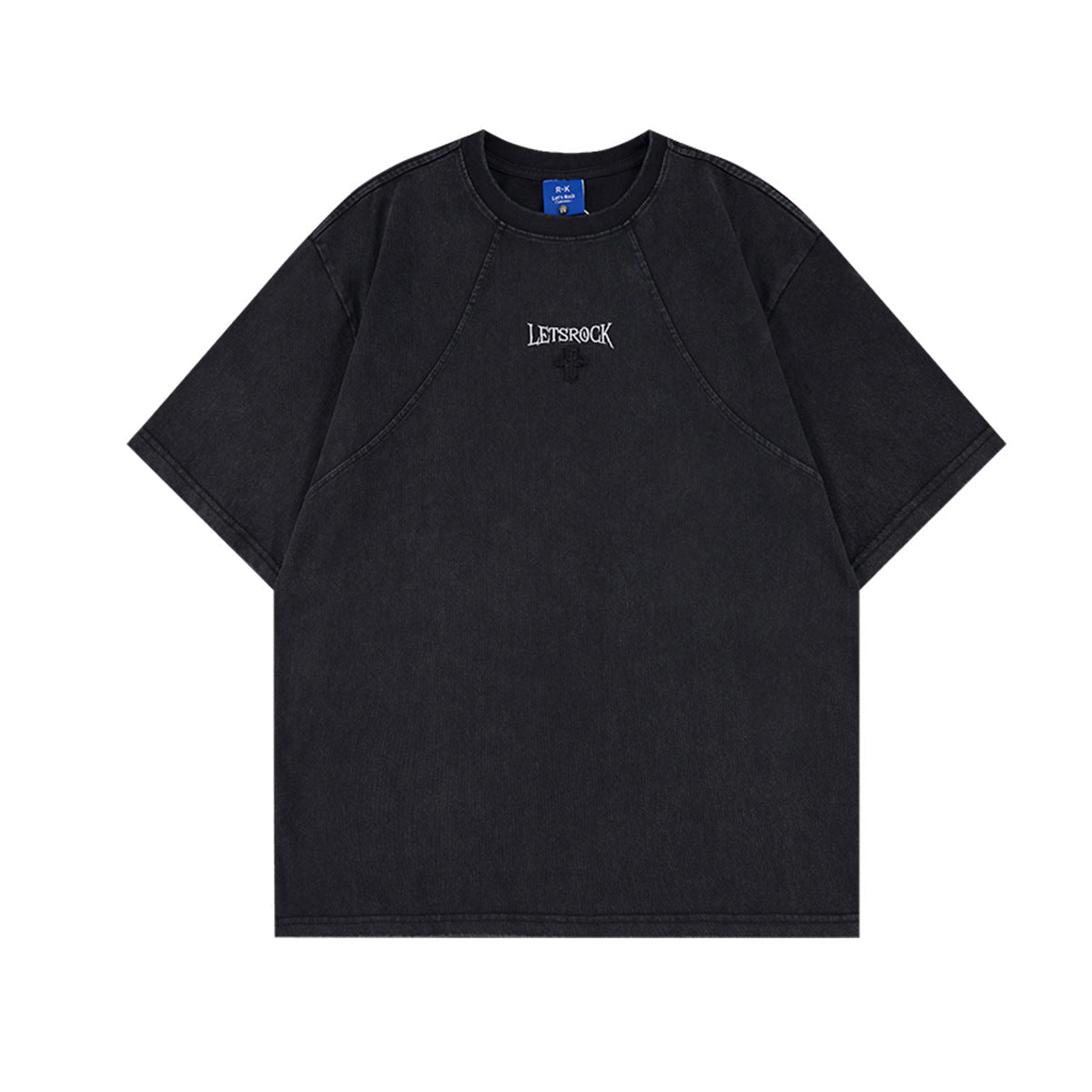 Washed Embroidery Raglan Short Sleeve T-Shirt