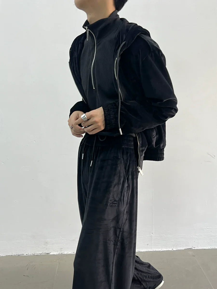 Corduroy Zipper Hoodie & Wide-leg Corduroy Pants Setup