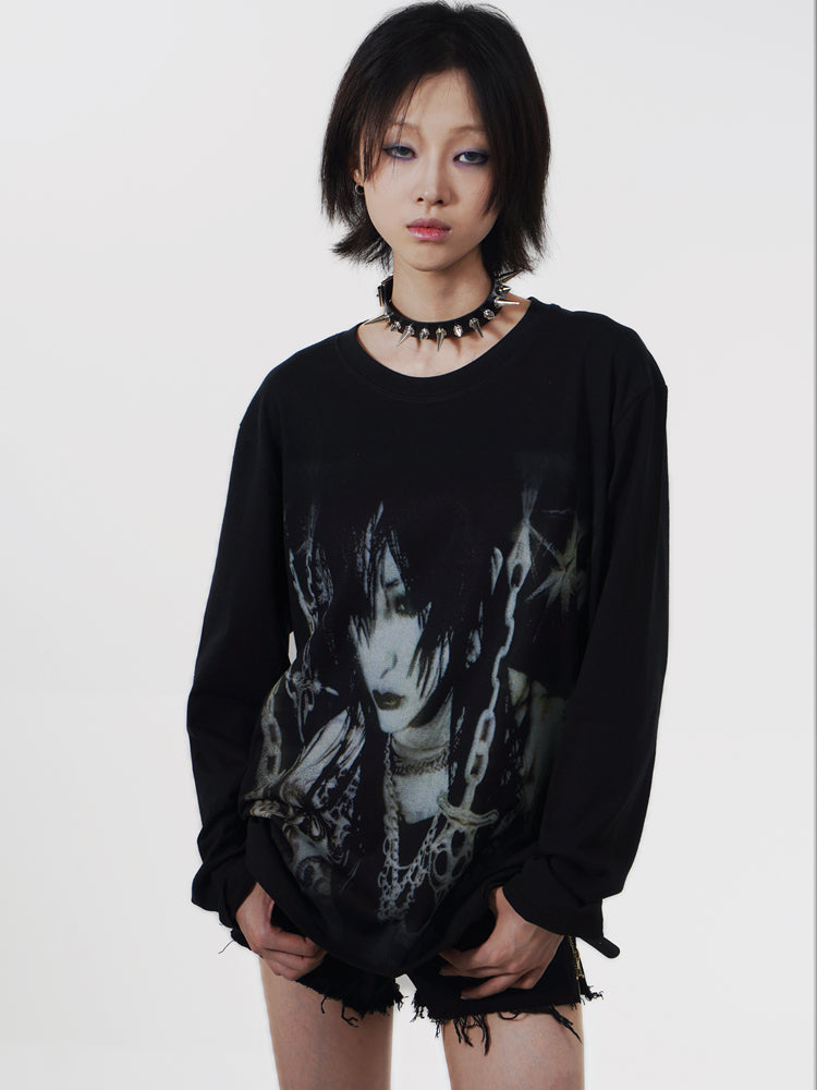 Glam Rock Print Lightweight Long Sleeve T-Shirt