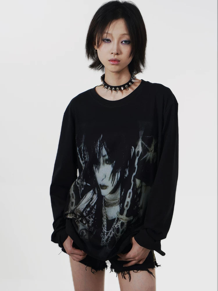 Glam Rock Print Lightweight Long Sleeve T-Shirt