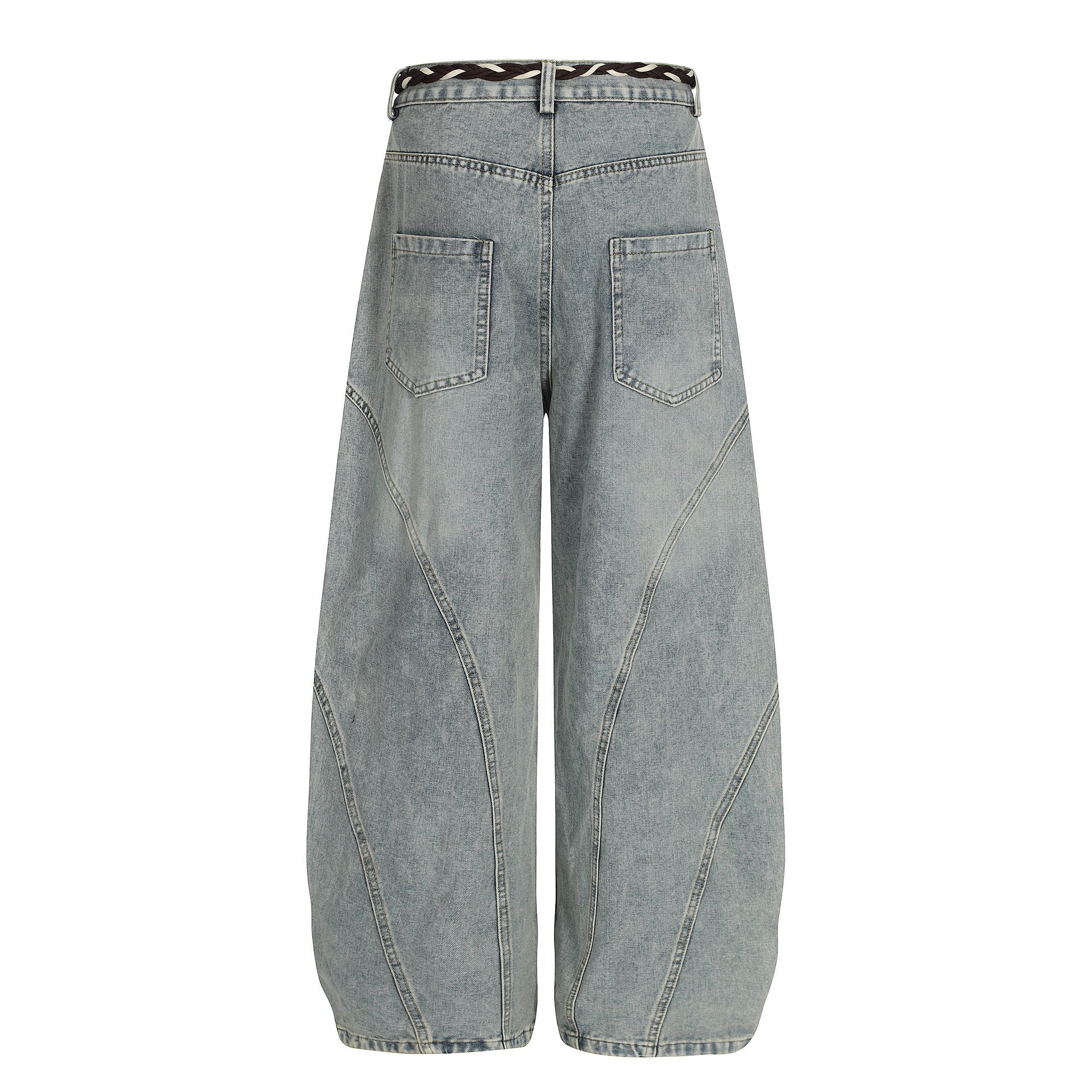 Belt Curved Wide Leg Denim Jeans