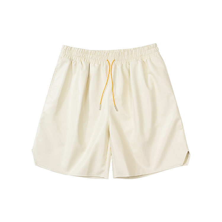 Washed PU Leather Drawstring Oversize Short Pants