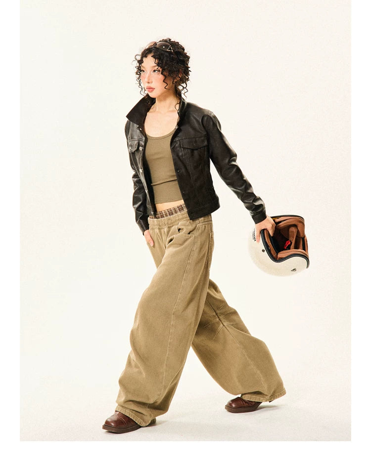 PU Leather Standing-Collar Short Jacket