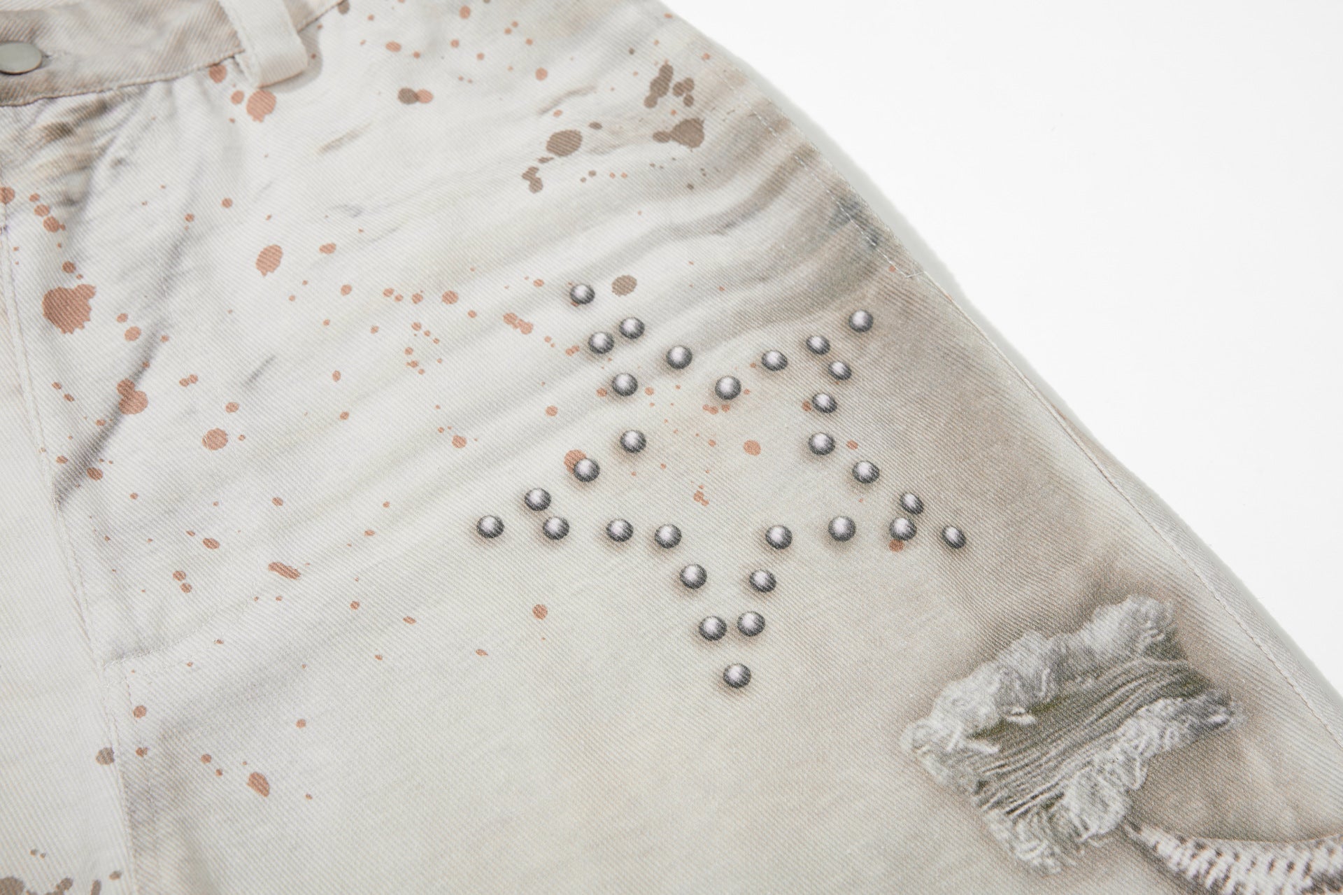 Studs Paint Wing Wide Leg Denim Jeans