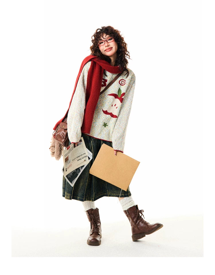 Fruit Pattern Knit Oversize Hoodie