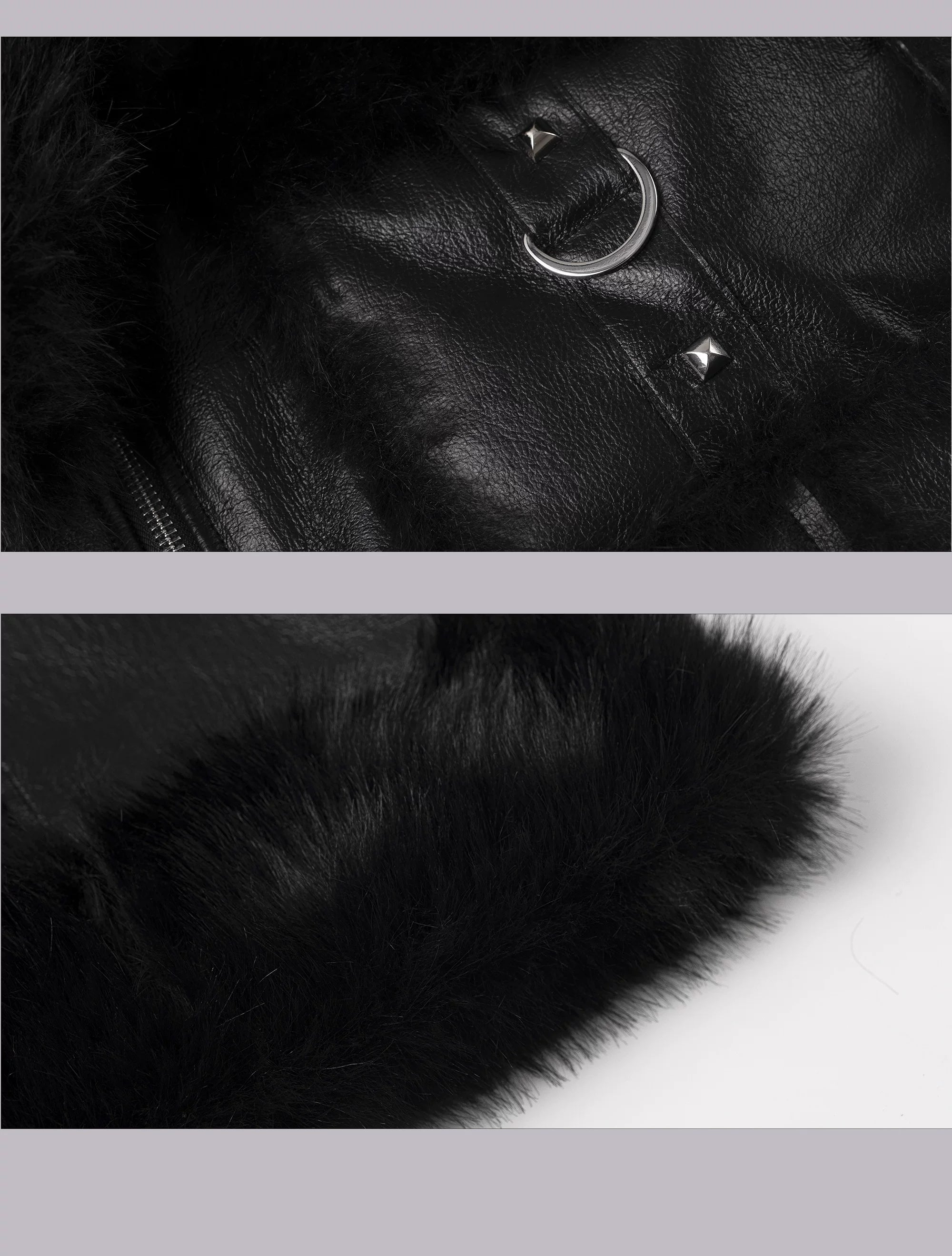 Punk Oversize Metal-Accent Shearling Jacket