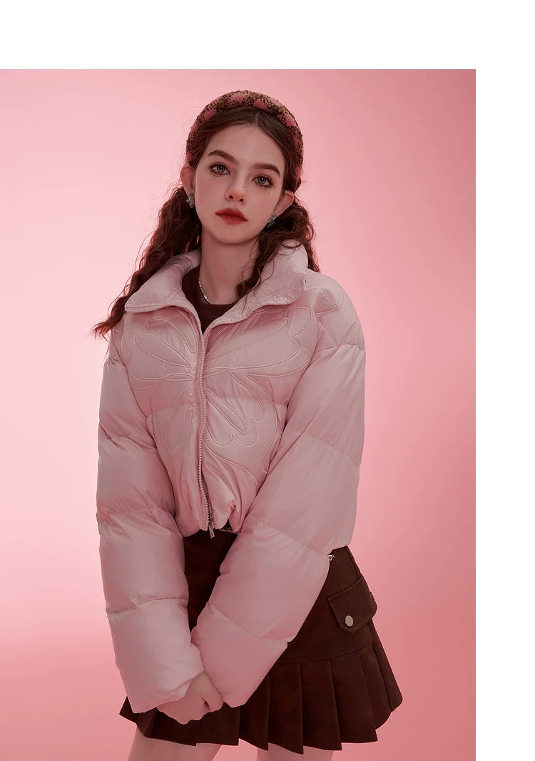High-Neck Short White Duck Down Jacket