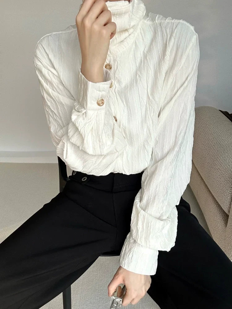 Wave Design Stand Neck Long Sleeve Shirt