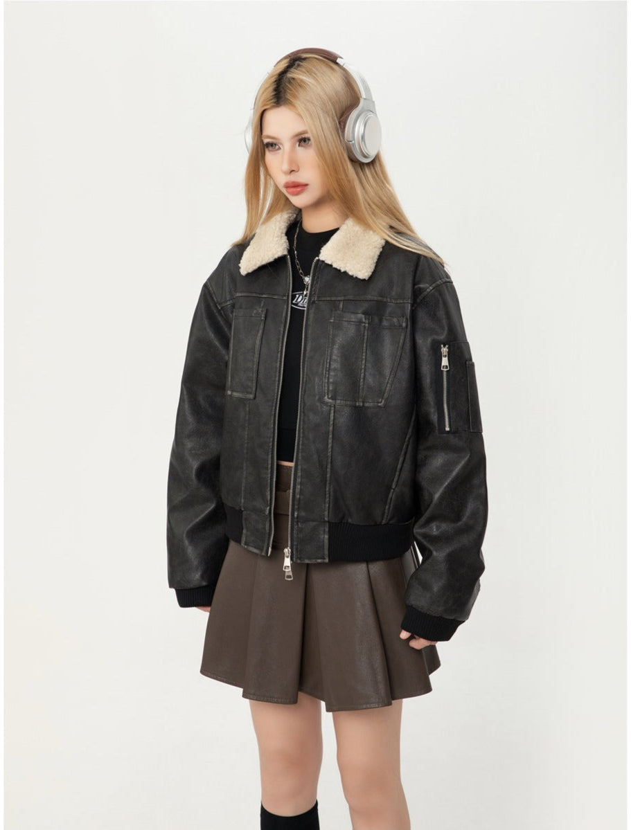 Veste de motard rétro en cuir PU