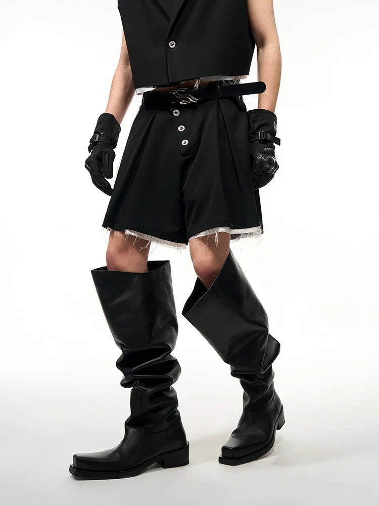 Frayed Hem Sleeveless Tailored Jacket & Short Setup