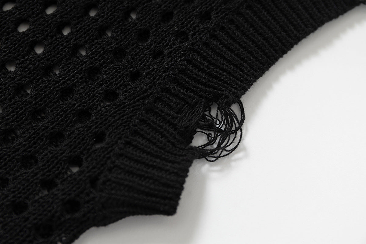 Mesh Damage Design Knit Vest