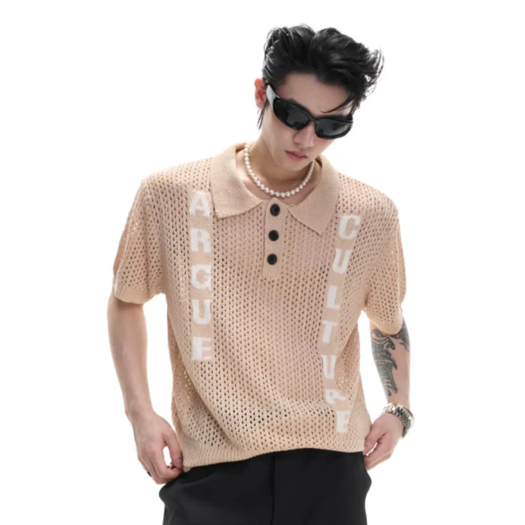 컷아웃 자카드 니트 폴로 셔츠