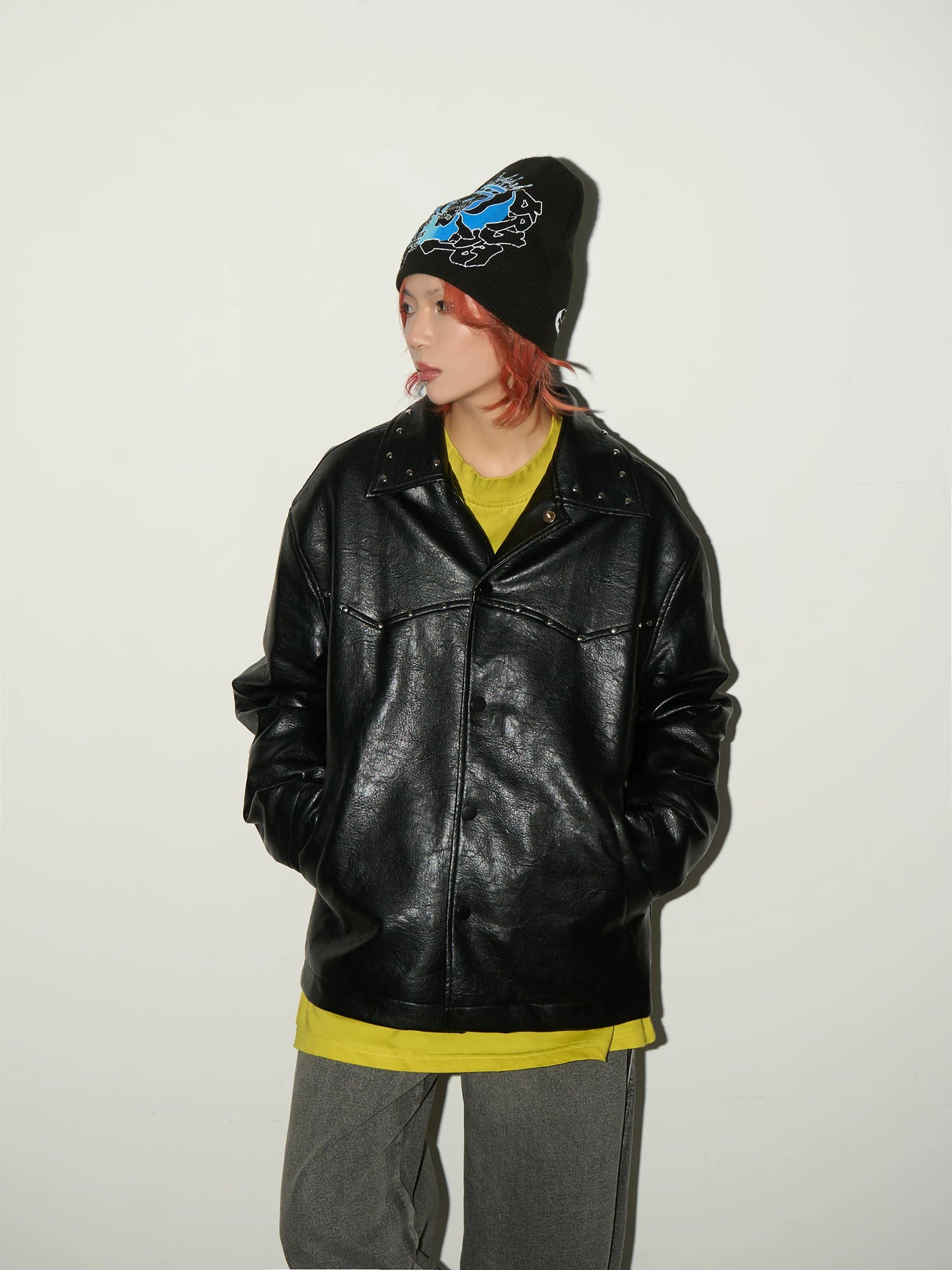 Studs Panel PU Leather Jacket