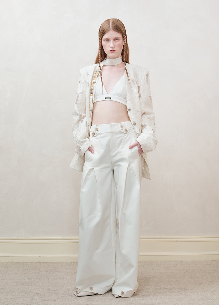 Beaded Collarless Tailored Jacket