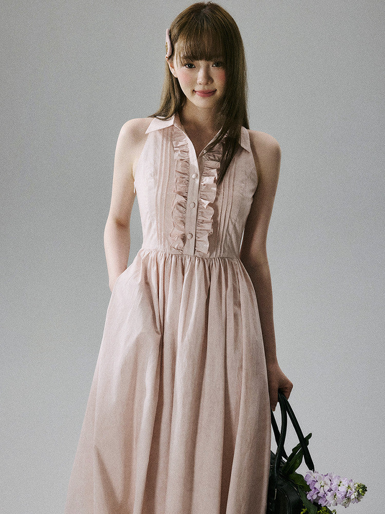Halterneck Pocket Long Skirt Dress
