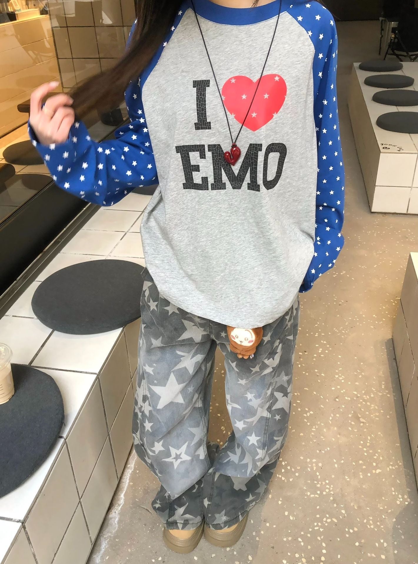 Graphic Letter Polka Dot Print Long Sleeve T-Shirt
