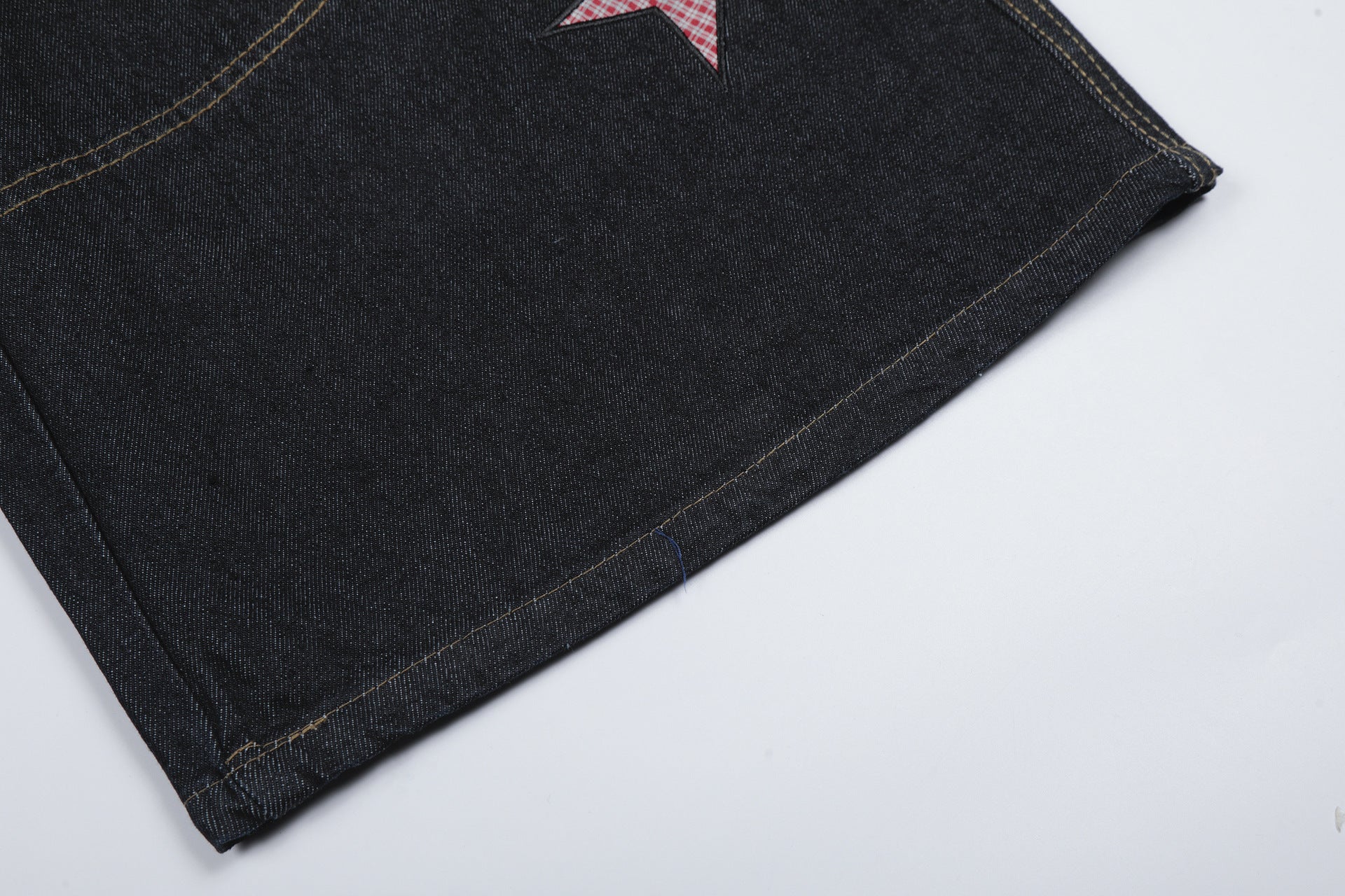 Star Patch Embroidery Denim Wide Leg Jort