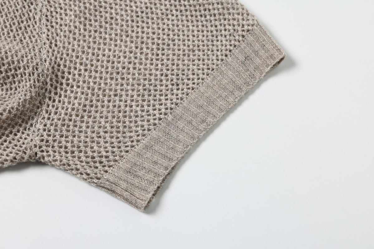 Openwork Short Sleeve Knit Polo Shirt
