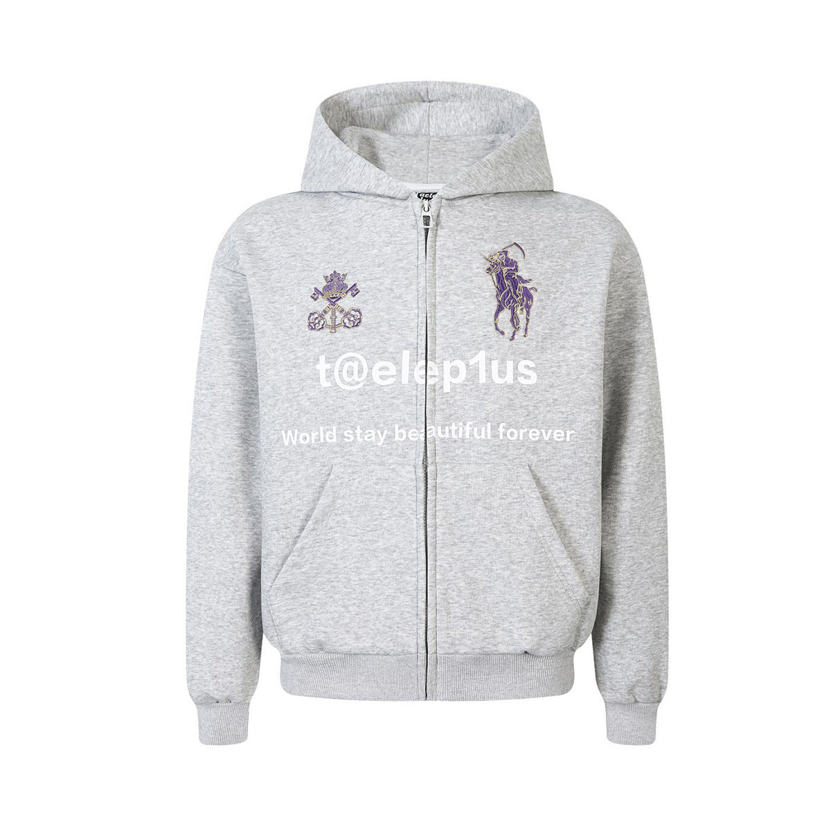 Logo Horse Embroidery Zipper Hoodie
