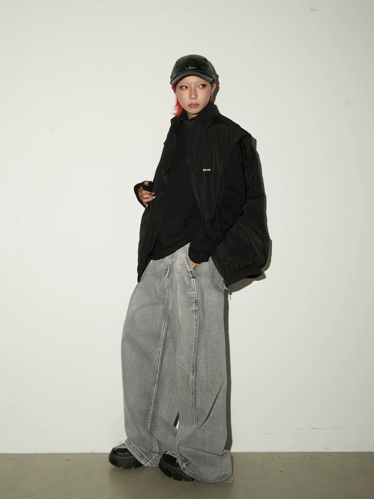 High Waist Pleats Washed Wide Leg Denim Jeans