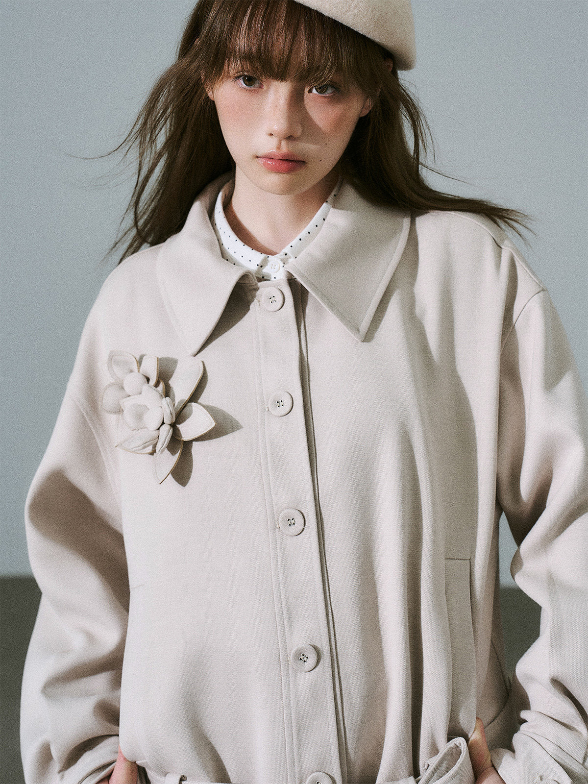 Flower Pleats Tencel Wool Trench Coat