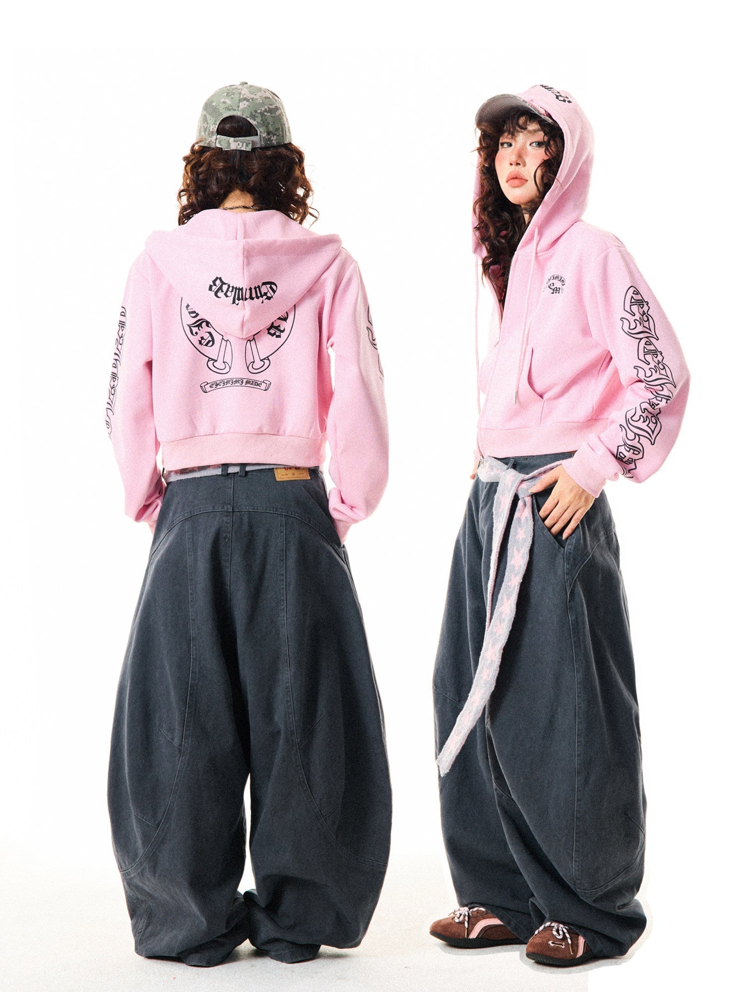 Gothic Logo Print Cropped Zipper Hoodie