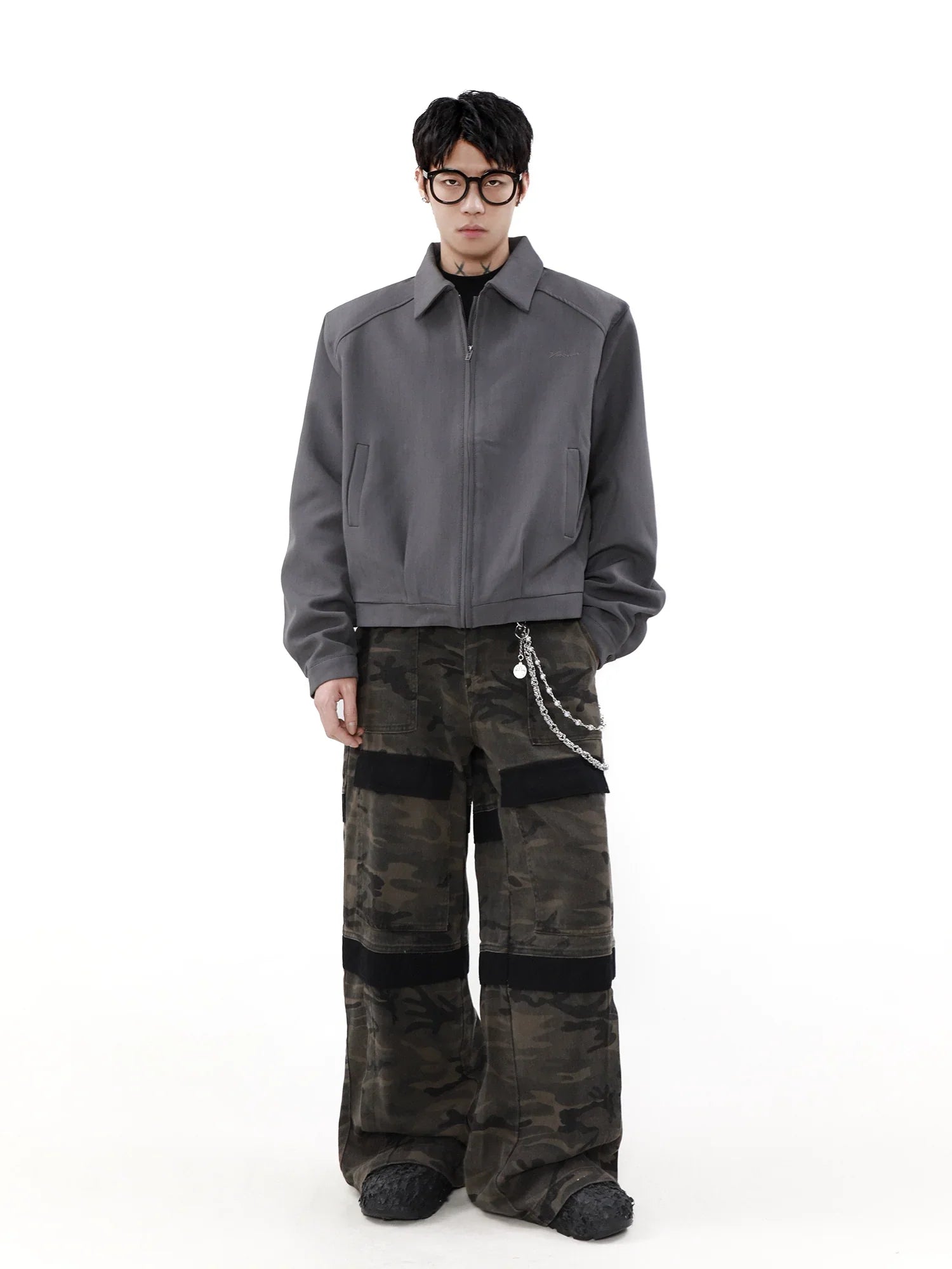Cropped Shoulder Pad Zipper Jacket
