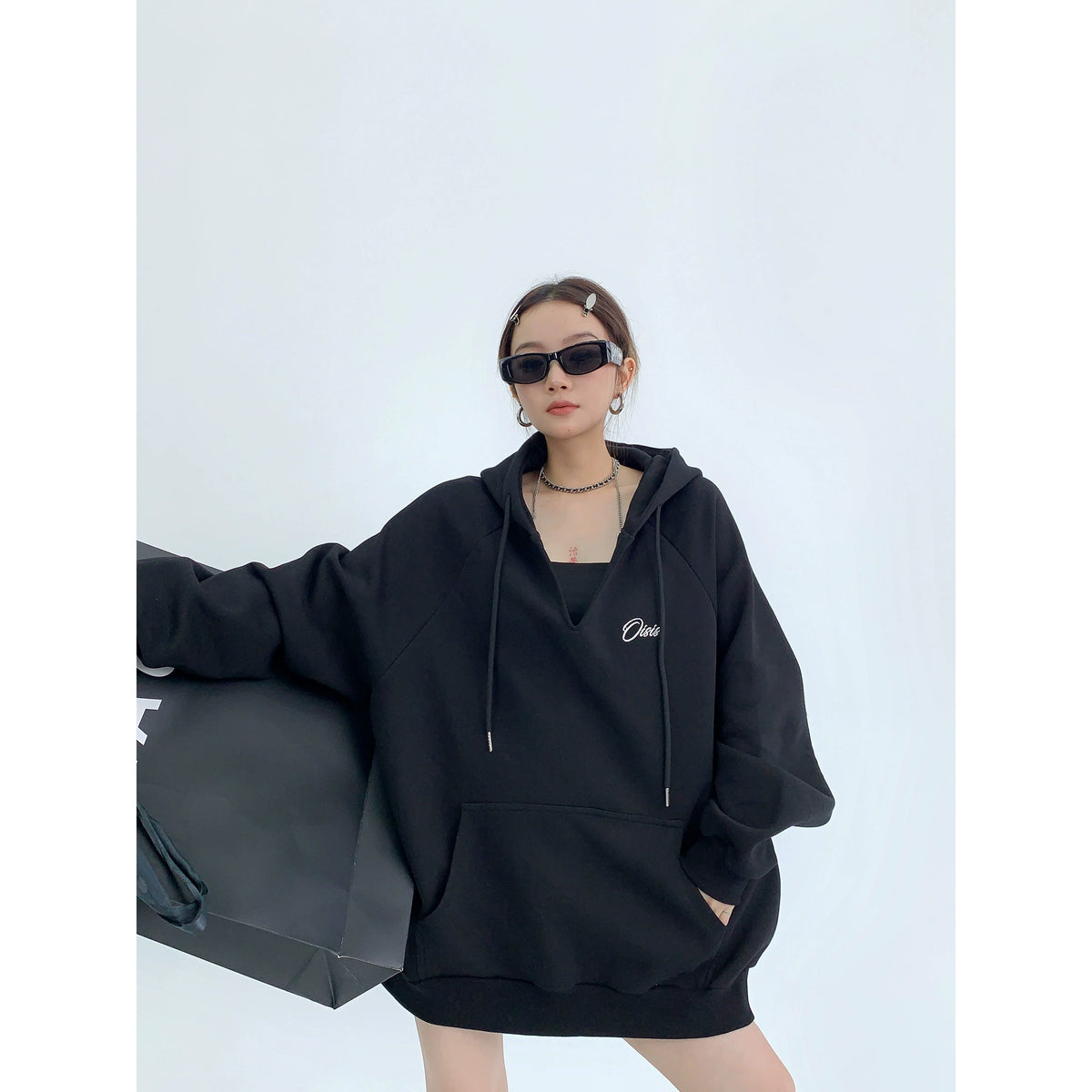Oversized V-Neck Hoodie