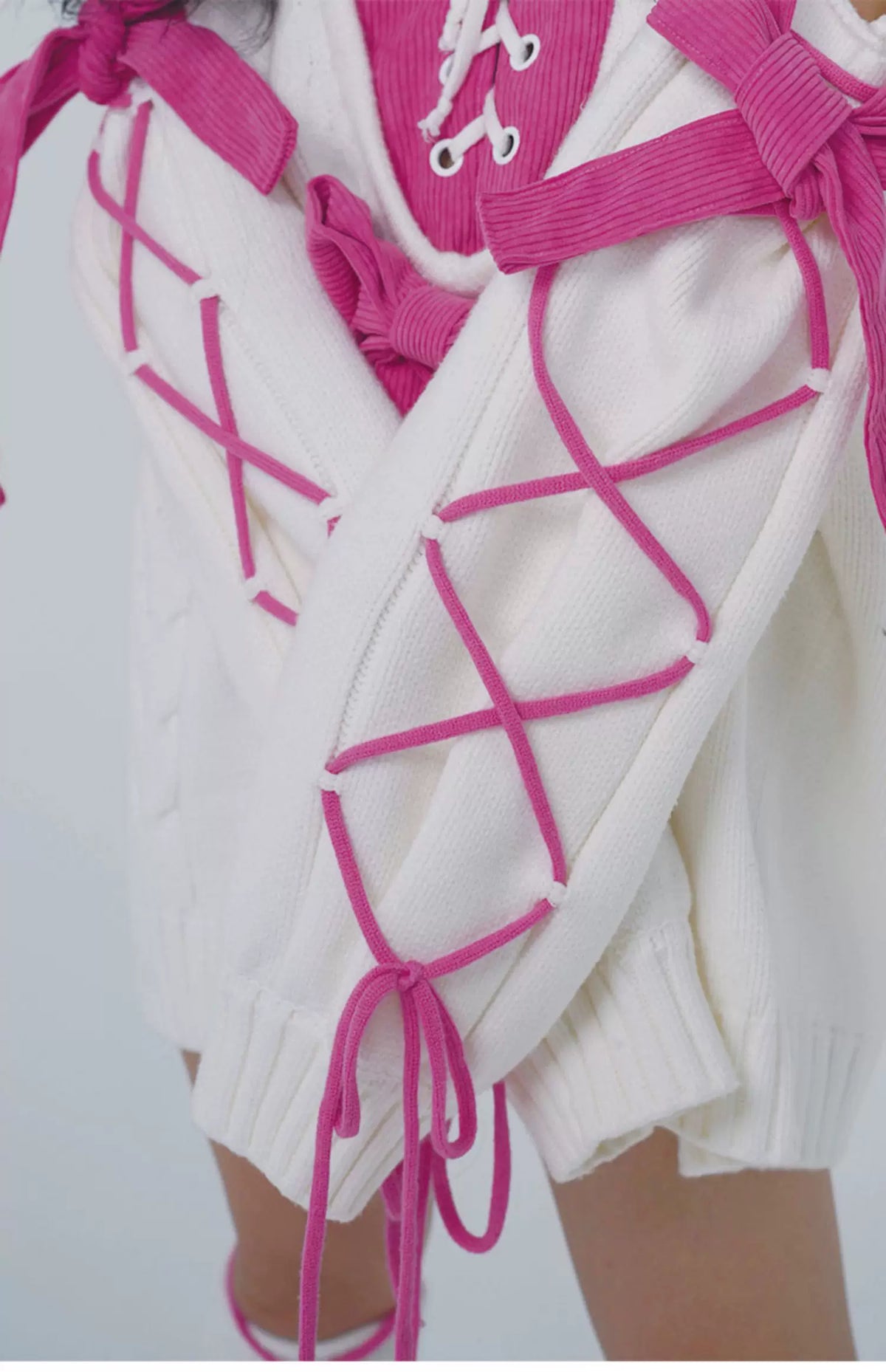Oversize Fake Layered Bow Knit Sweater