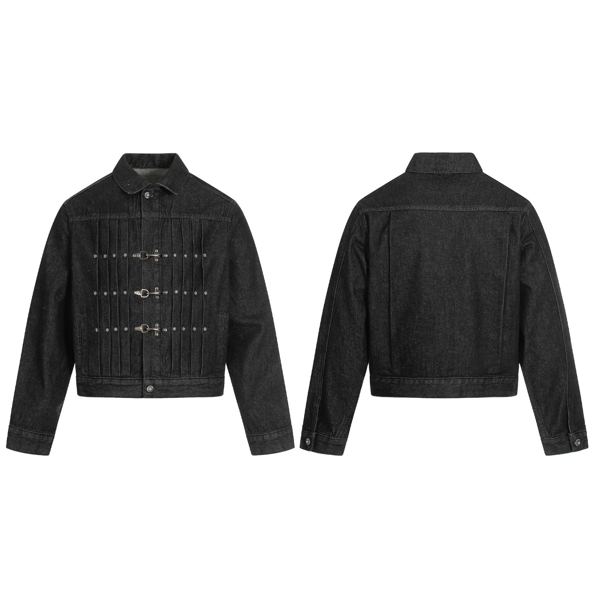 Raw Denim Pleats Metal Buckle Jacket