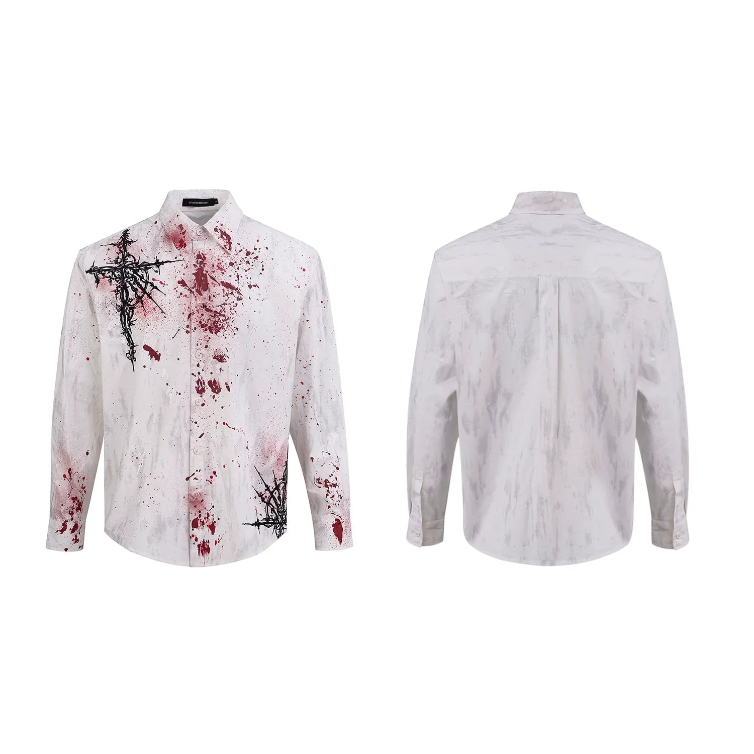 Bloodstain Foil Gothic Embroidery Shoulder-Pad Long Sleeve Shirt