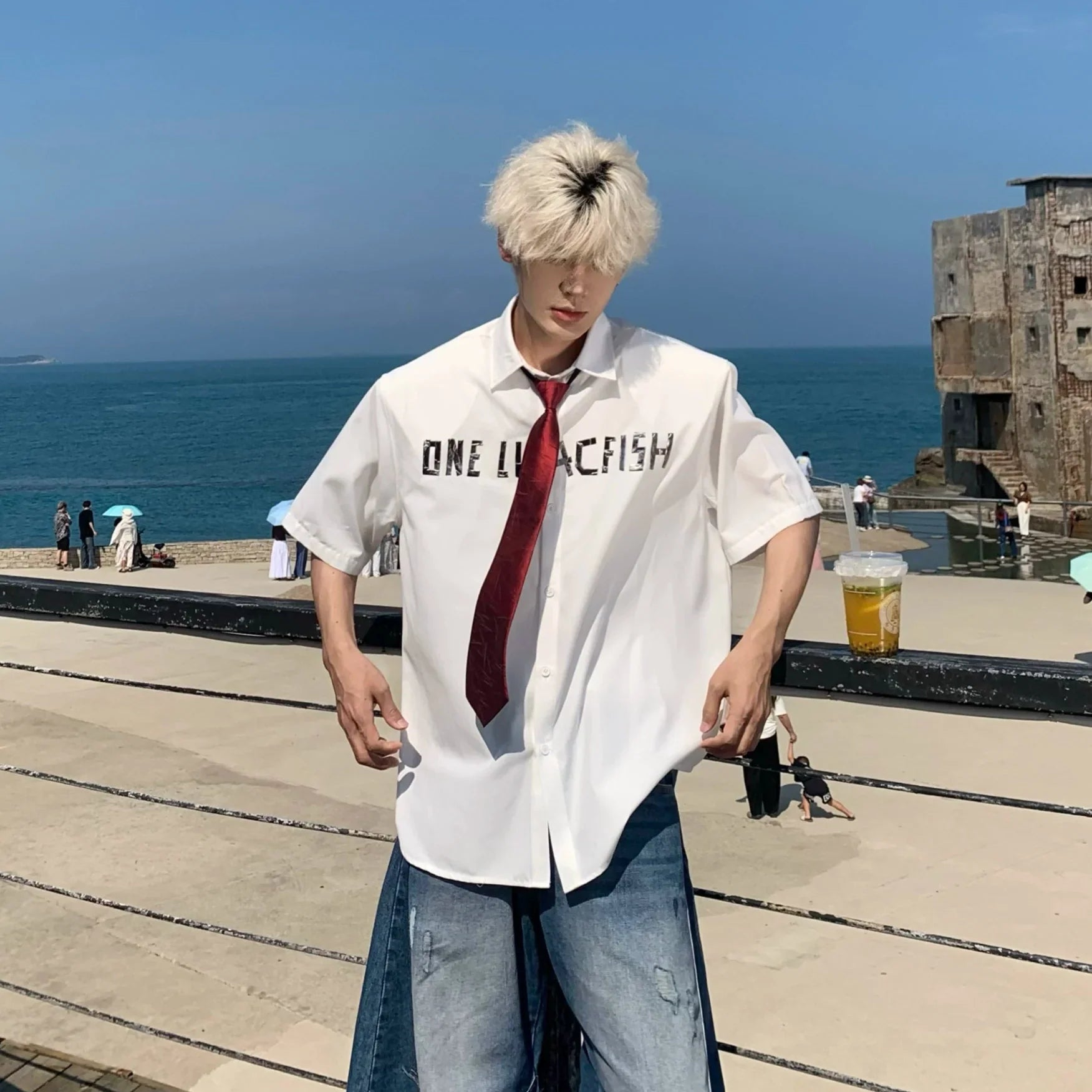 Letter Print Oversize Short Sleeve Shirt