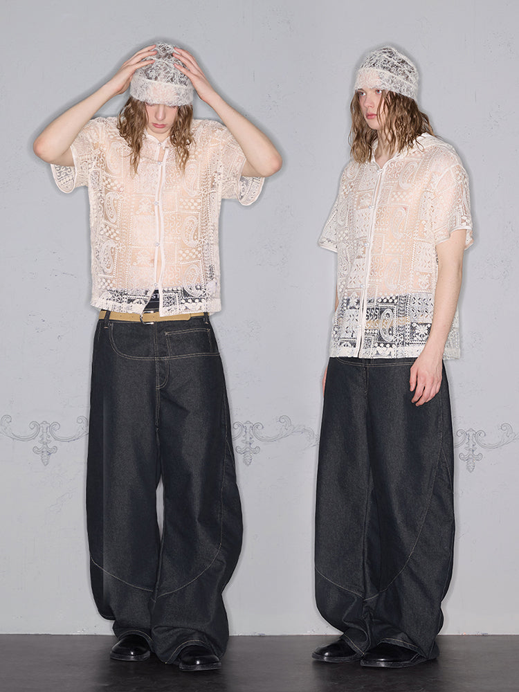 Camisa extragrande de manga corta con capucha de jacquard