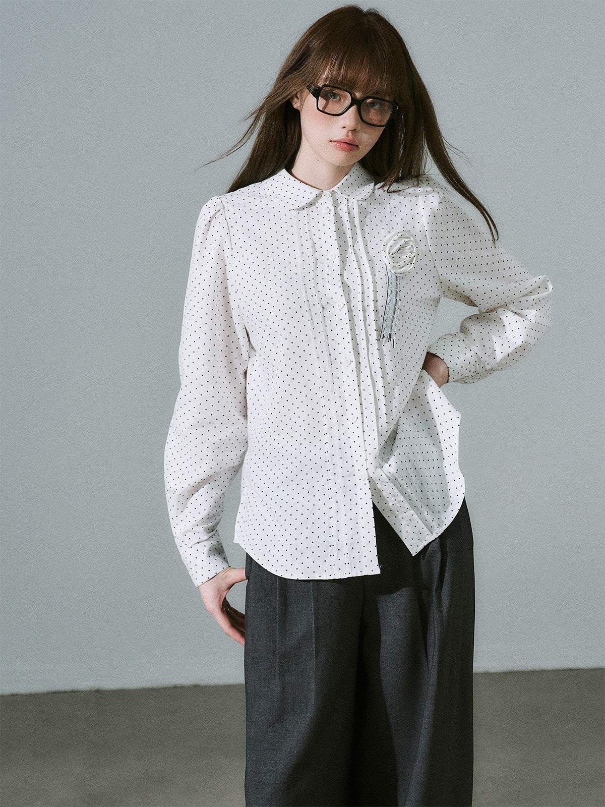 Lace & Flower Detail Stripe Long Sleeve Shirt