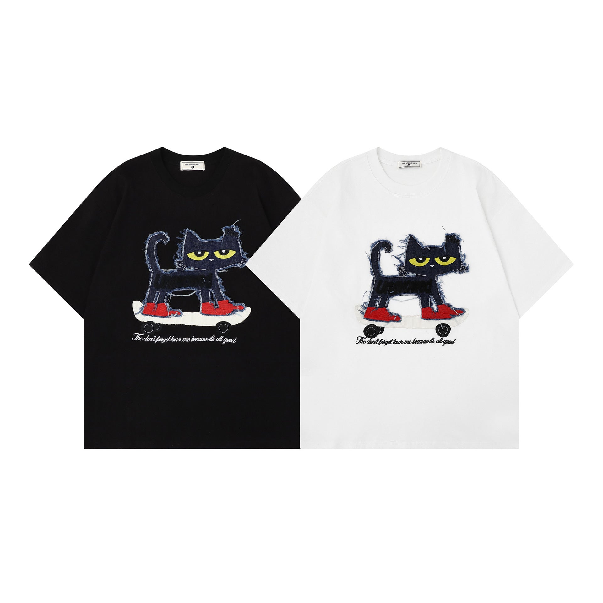 Cat Applique Embroidery Short Sleeve T-Shirt