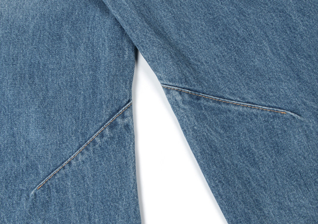 Washed Panel Design Wide Leg Denim Jeans