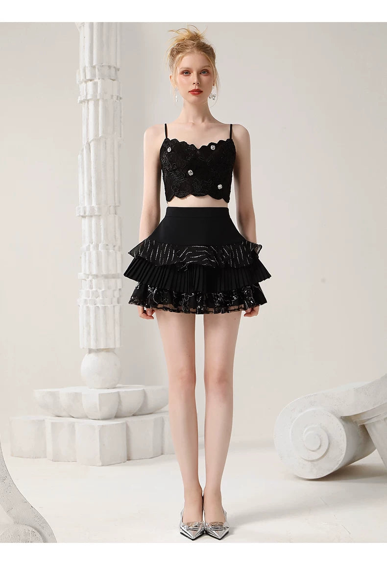 Sheer Shirt & Camisole & Layered Skirt Setup