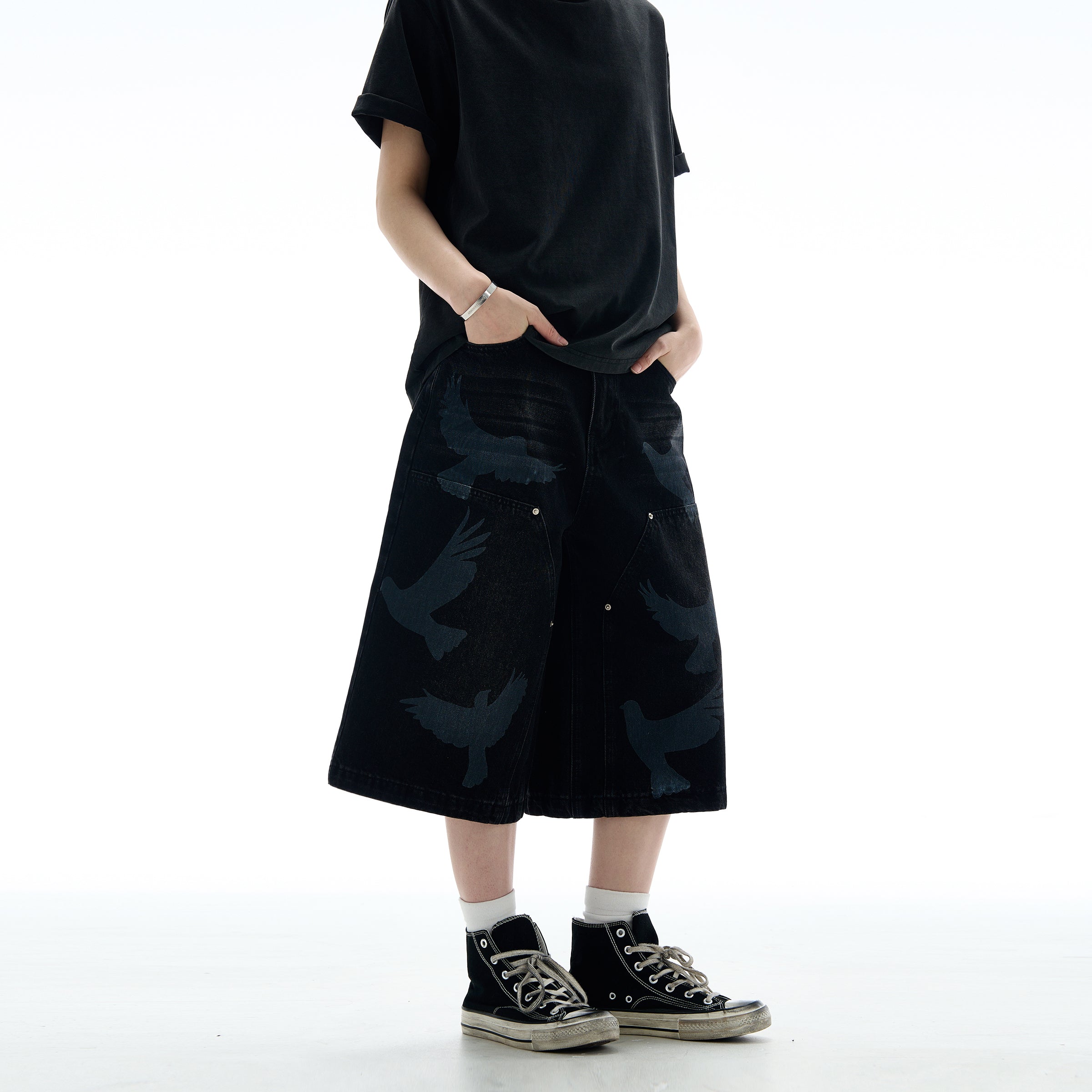 Pigeon Print Denim Jort