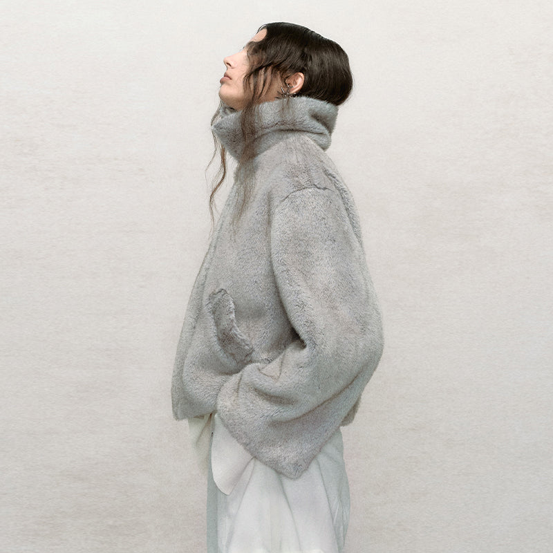 Reversible Short Fake Fur Zipper Jacket
