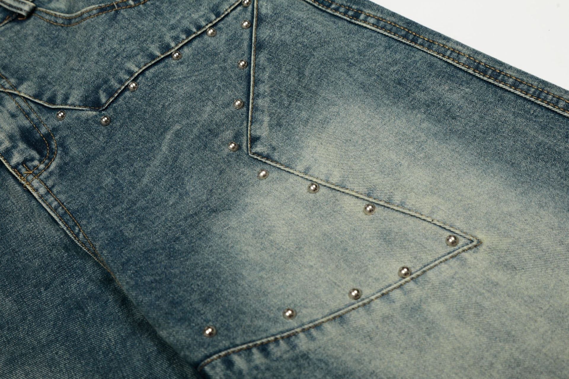 Star Patch Rivet Wide Leg Denim Jeans