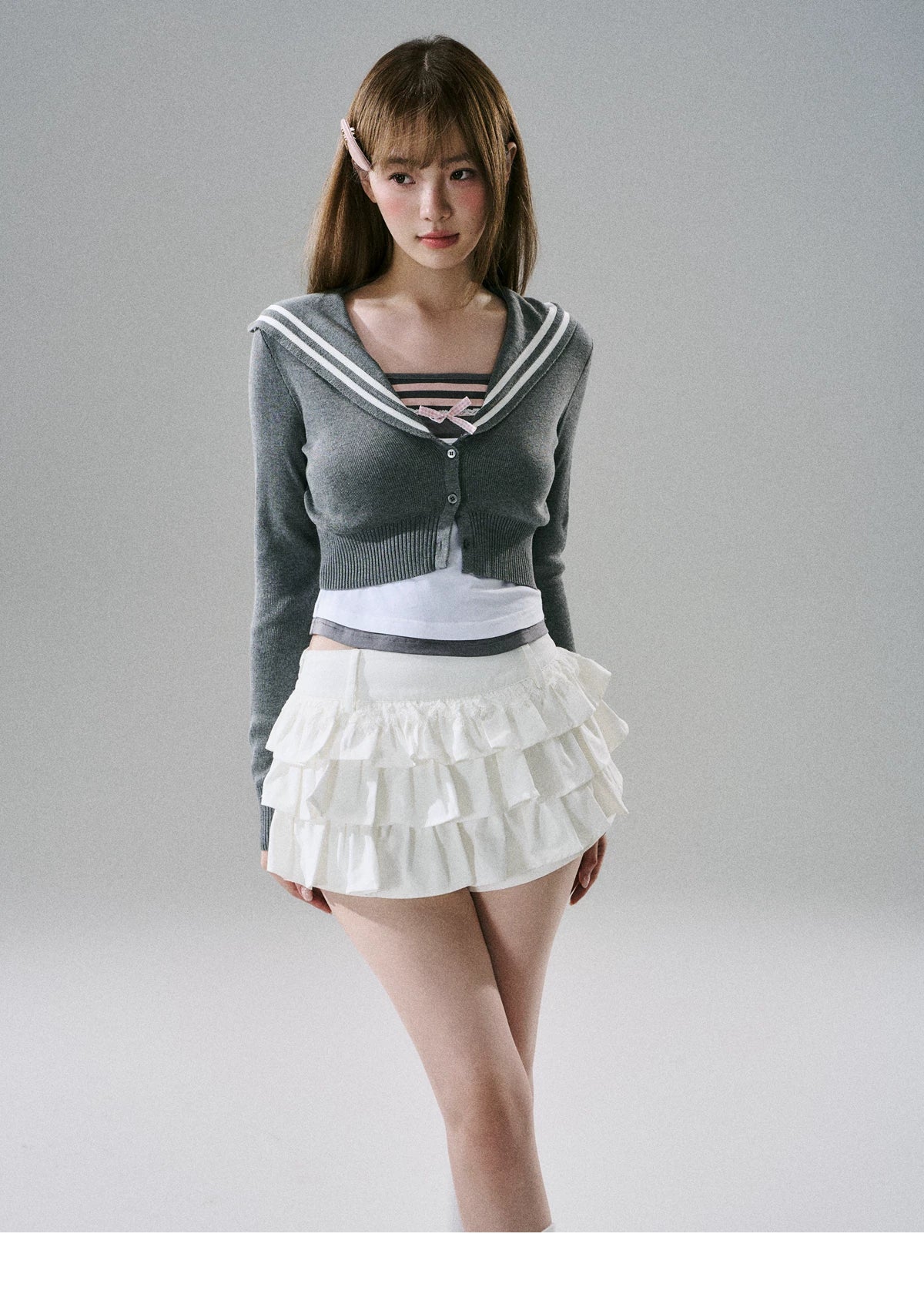Sweet Girly Lace Ruffle Cargo Skirt