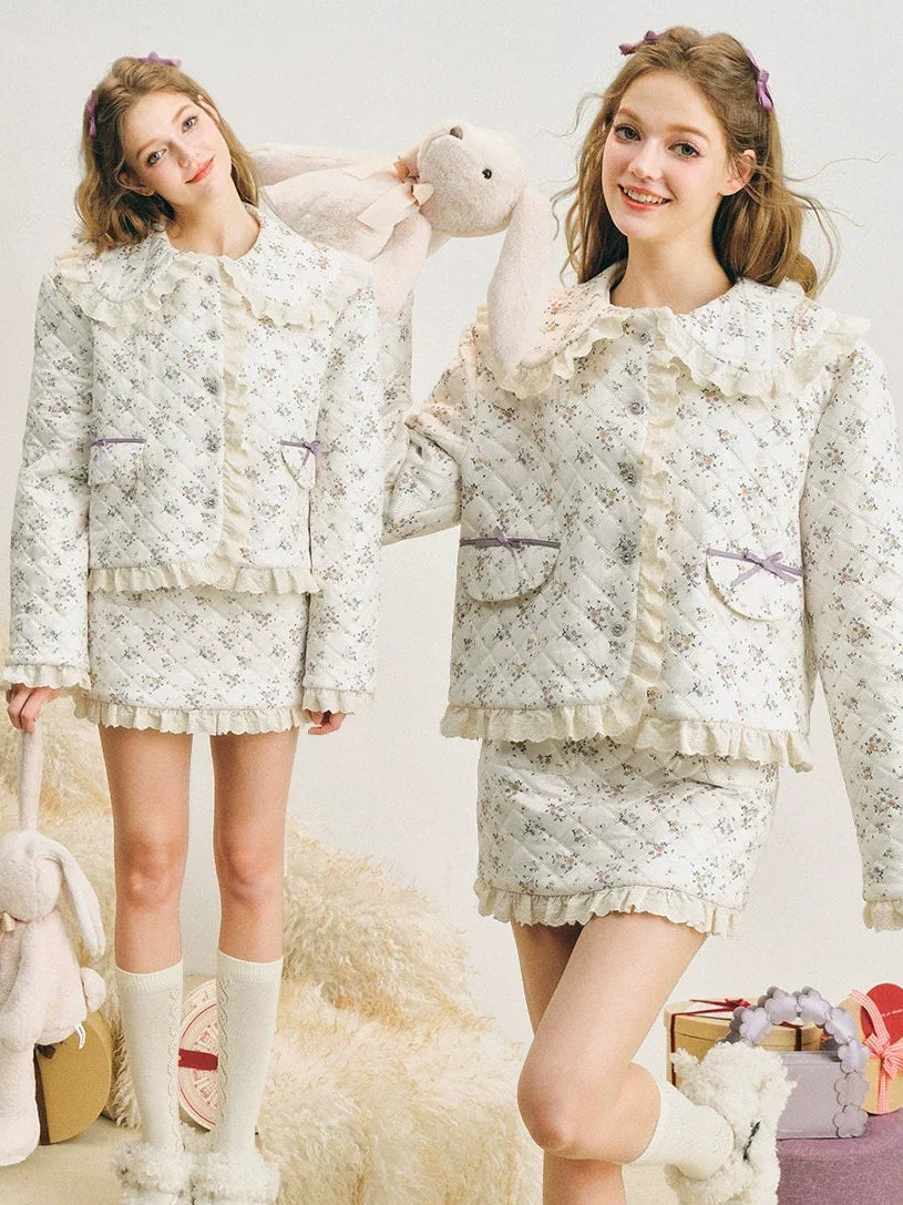Lace Quilted Cotton Jacket & Short Skirt Setup