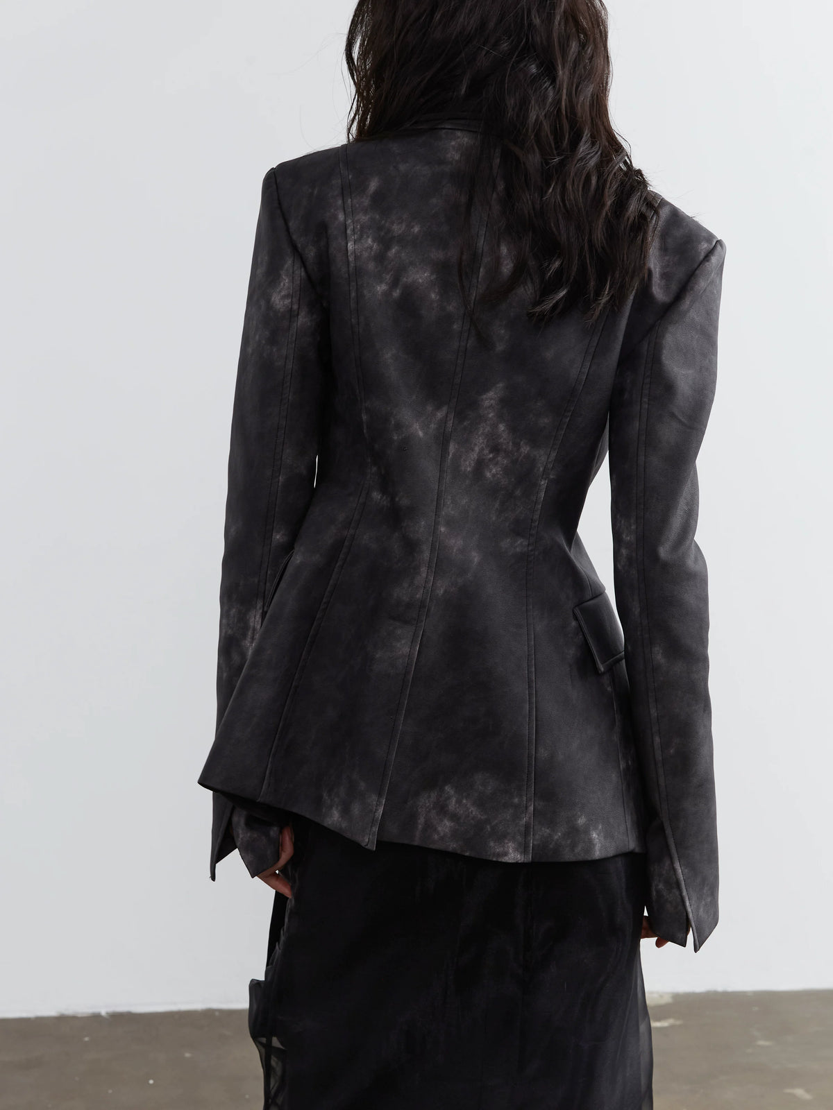 Smoked Ink Stained PU Leather Fake Layered Jacket