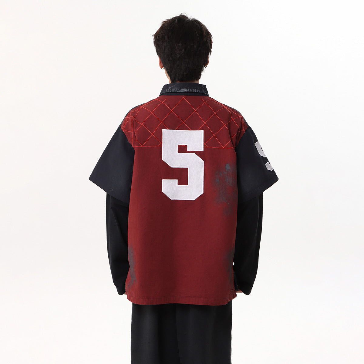 Dirty Washed Fake Layered Long Sleeve T-Shirt