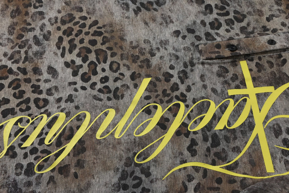 Leopard Letter Print Button Placket Short Sleeve T-Shirt